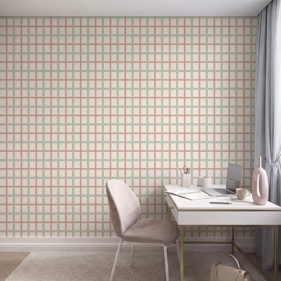 wall murals Карирани узорак са ружичастим, плавим и жутим линијама a01267v1