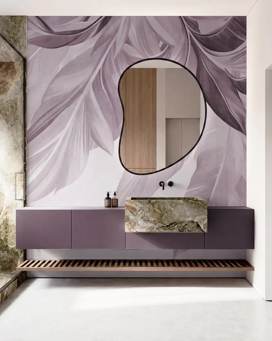wall murals Тропски, велики, пригушени ружичасти листови, светла, текстурирана позадина w10054v2