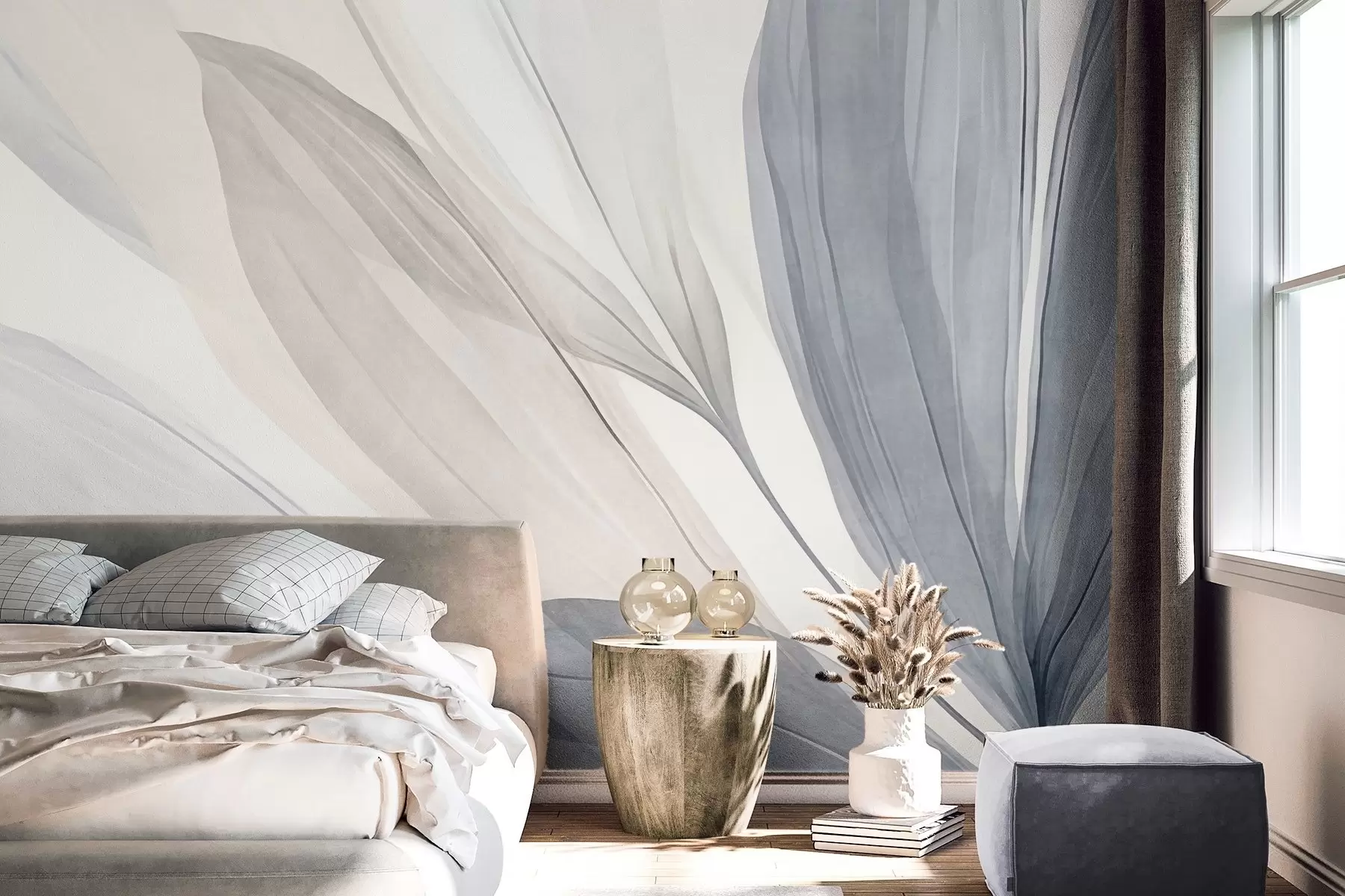 wall murals Апстрактни провидни листови у пастелно ружичастим, беж и плавим нијансама, текстурирана позадина w10063
