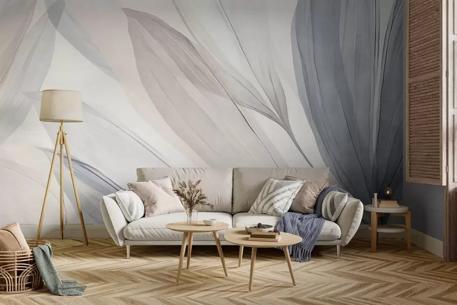 wall murals Апстрактни провидни листови у пастелно ружичастим, беж и плавим нијансама, текстурирана позадина w10063