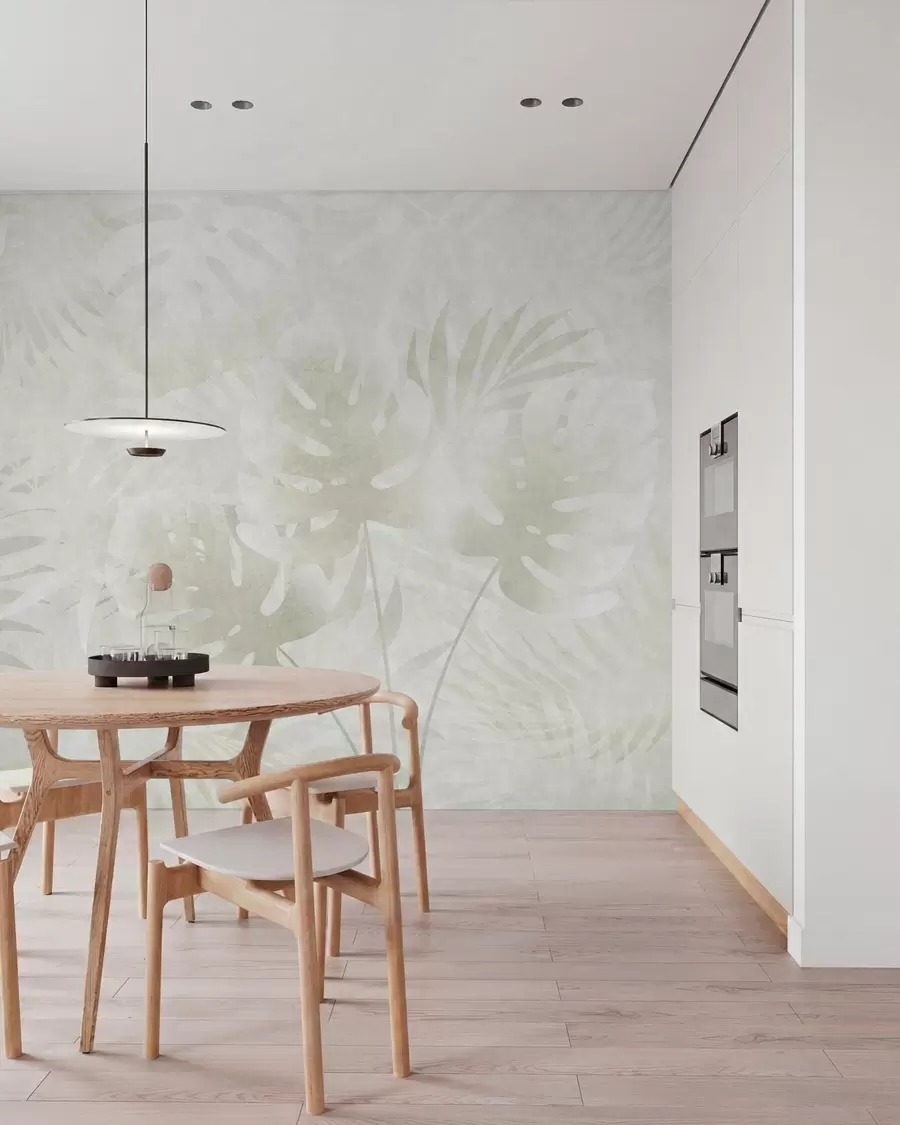 wall murals Тропско лишће са гранџ ефектом у неутралним беж тоновима w10080v1