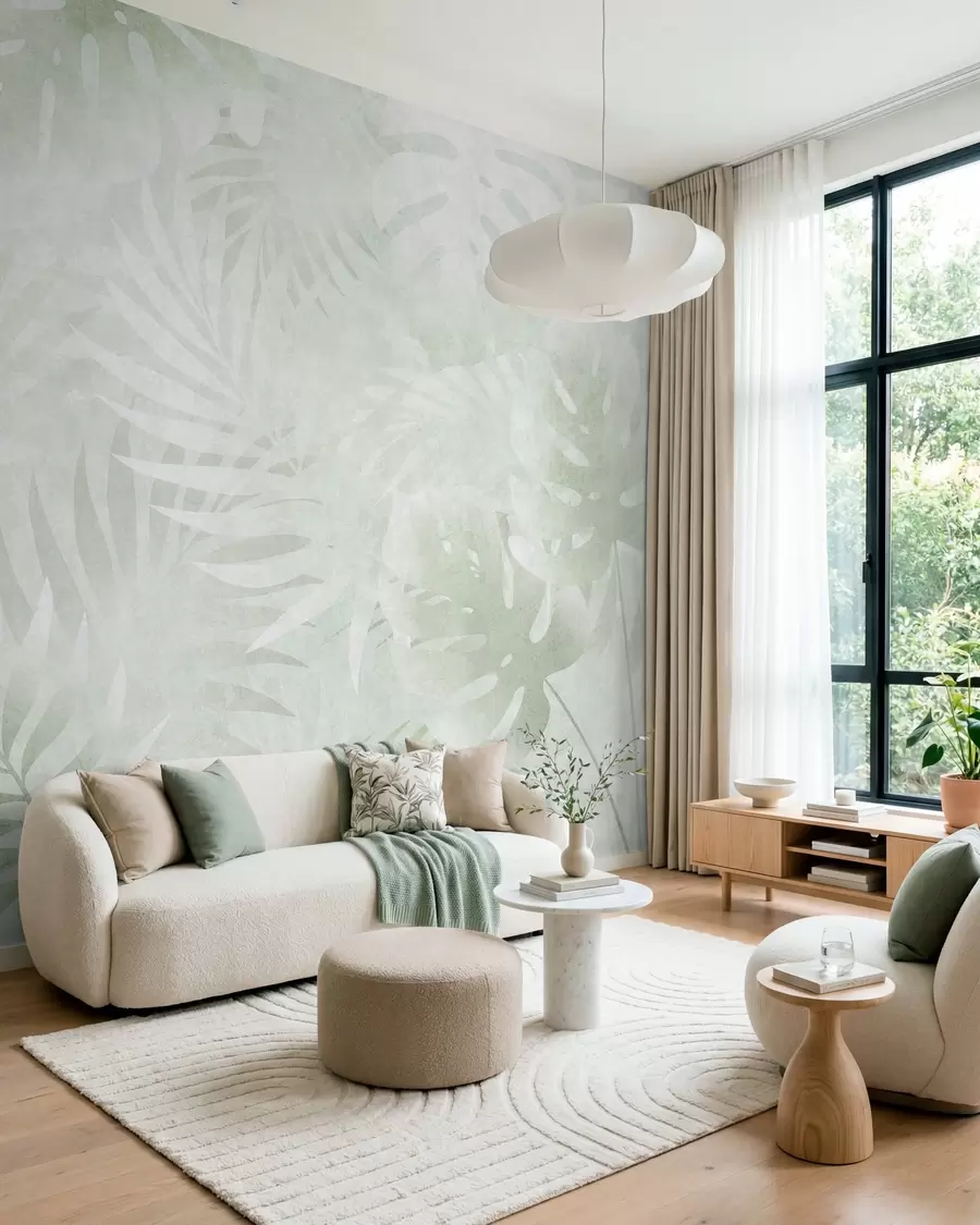 wall murals Тропско лишће са гранџ ефектом у нијансама зелене w10080v2
