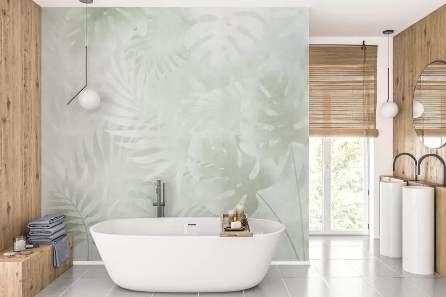 wall murals Тропско лишће са гранџ ефектом у нијансама зелене w10080v2