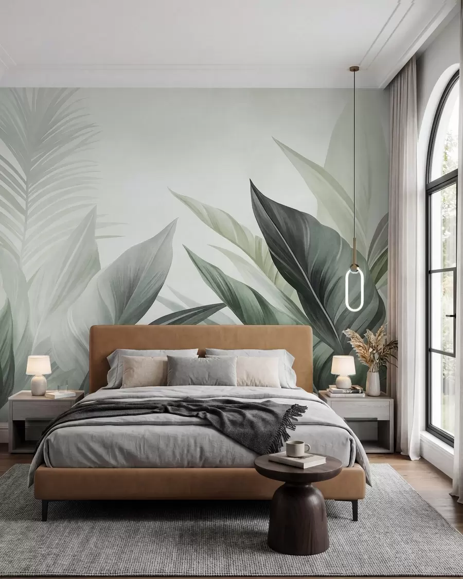 wall murals Тропско лишће у нијансама зелене, текстурирано и велико, модерна уметност w10055v2