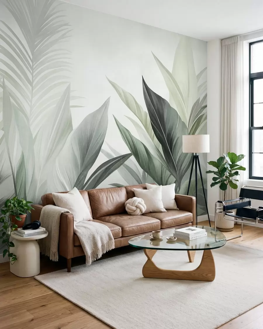 wall murals Тропско лишће у нијансама зелене, текстурирано и велико, модерна уметност w10055v2