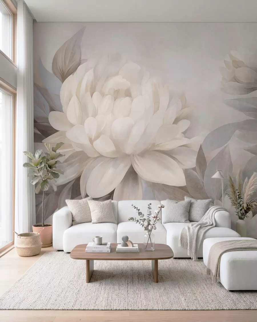 wall murals Текстурирани божури са пригушеним листовима, мека пастелна позадина w10061