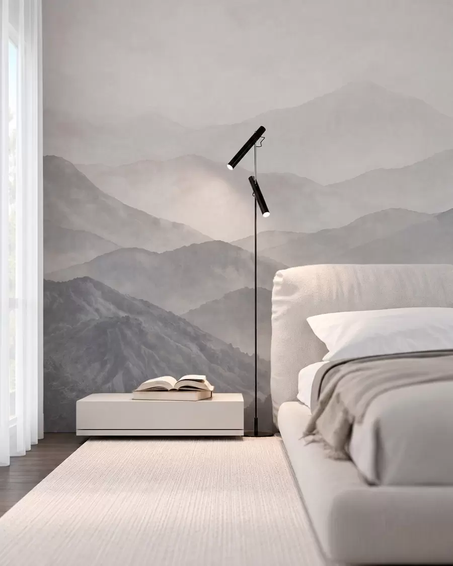 wall murals Бледи магловити планински гребени и шума w05925