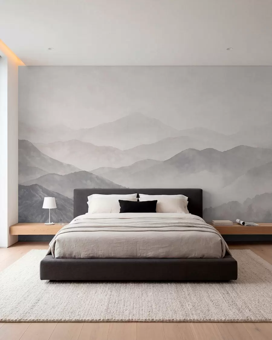 wall murals Бледи магловити планински гребени и шума w05925