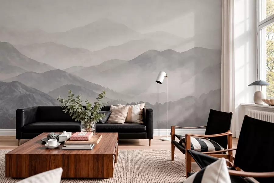 wall murals Бледи магловити планински гребени и шума w05925