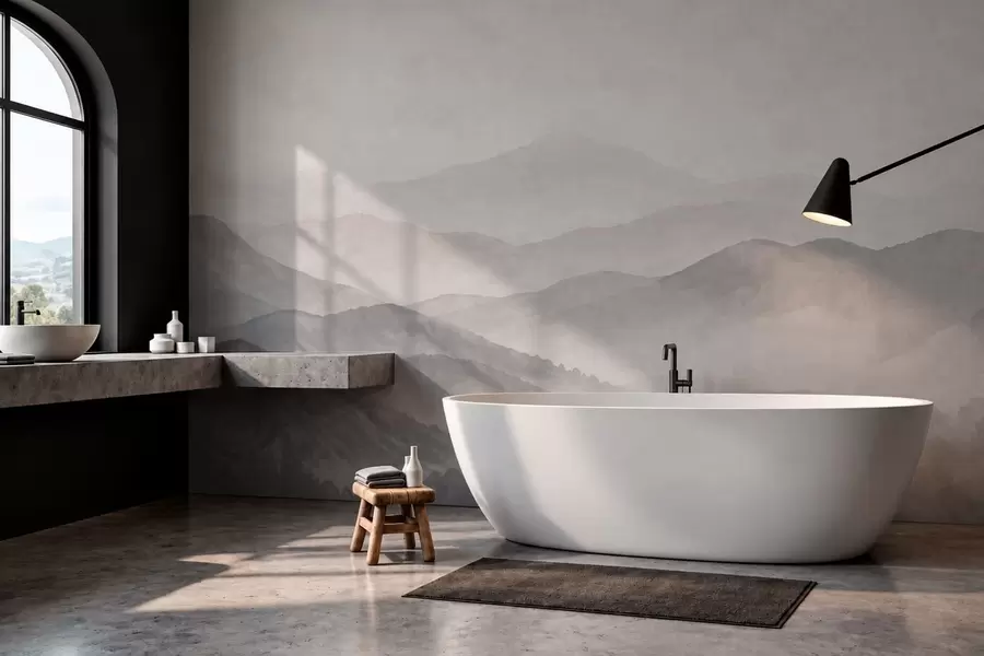 wall murals Бледи магловити планински гребени и шума w05925