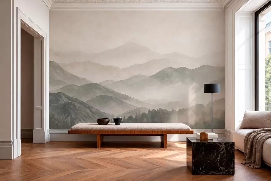 wall murals Слојевити планински гребени у лаганој магли w05925v2