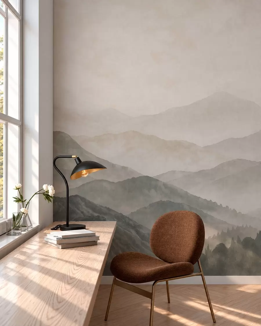wall murals Слојевити планински гребени у лаганој магли w05925v2