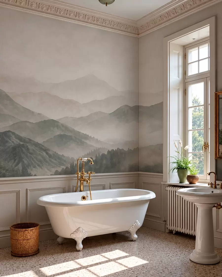 wall murals Слојевити планински гребени у лаганој магли w05925v2
