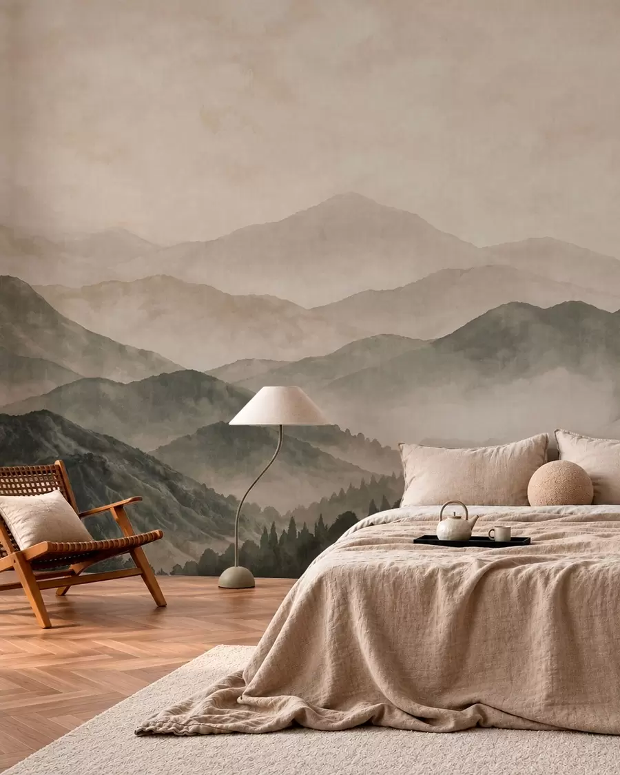 wall murals Магловити планински гребени и мрачна шума w05925v3