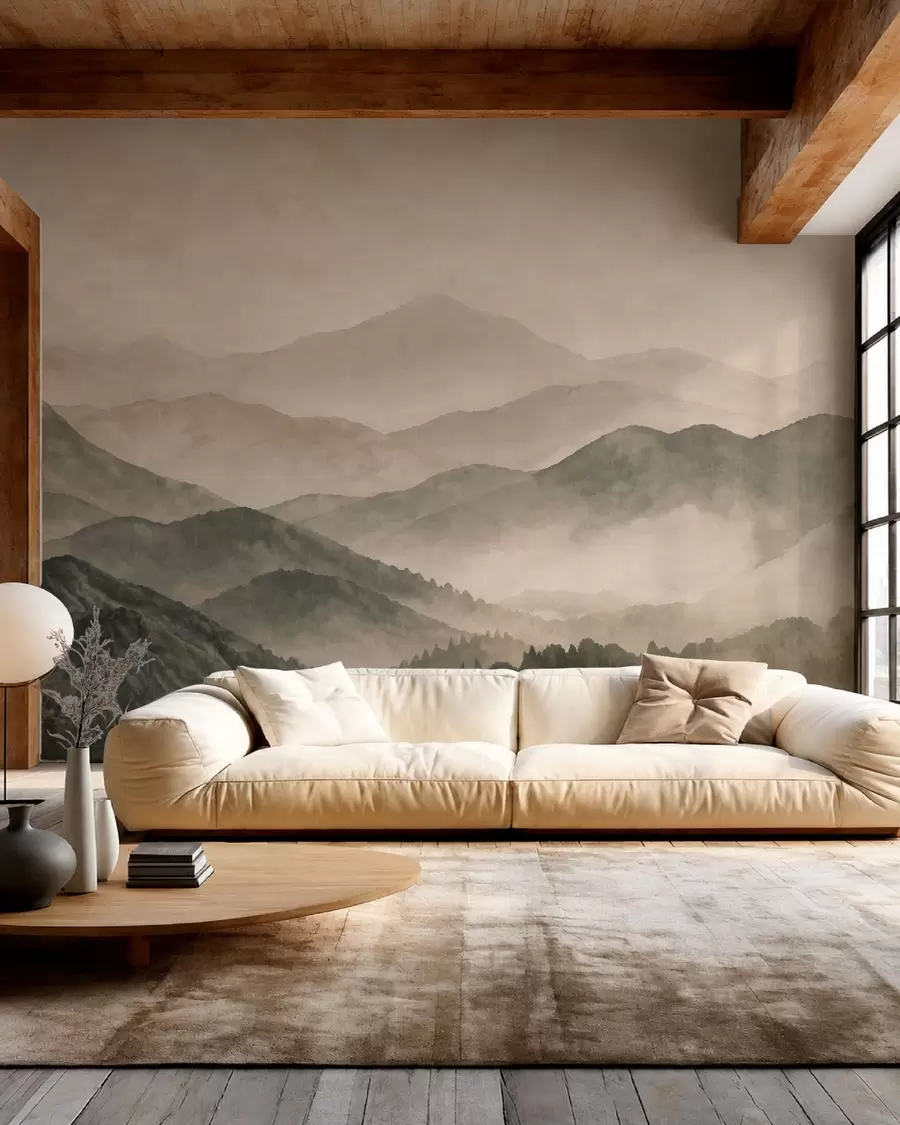wall murals Магловити планински гребени и мрачна шума w05925v3