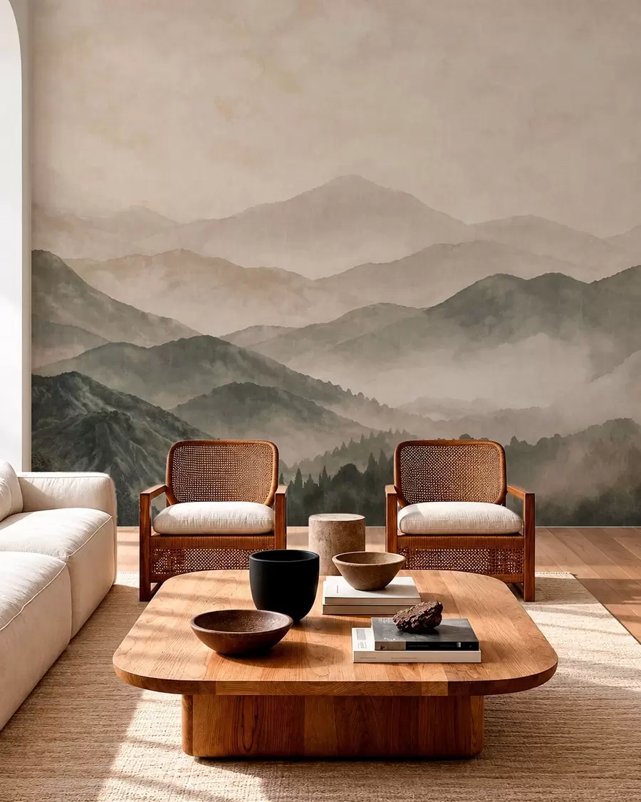 wall murals Магловити планински гребени и мрачна шума w05925v3