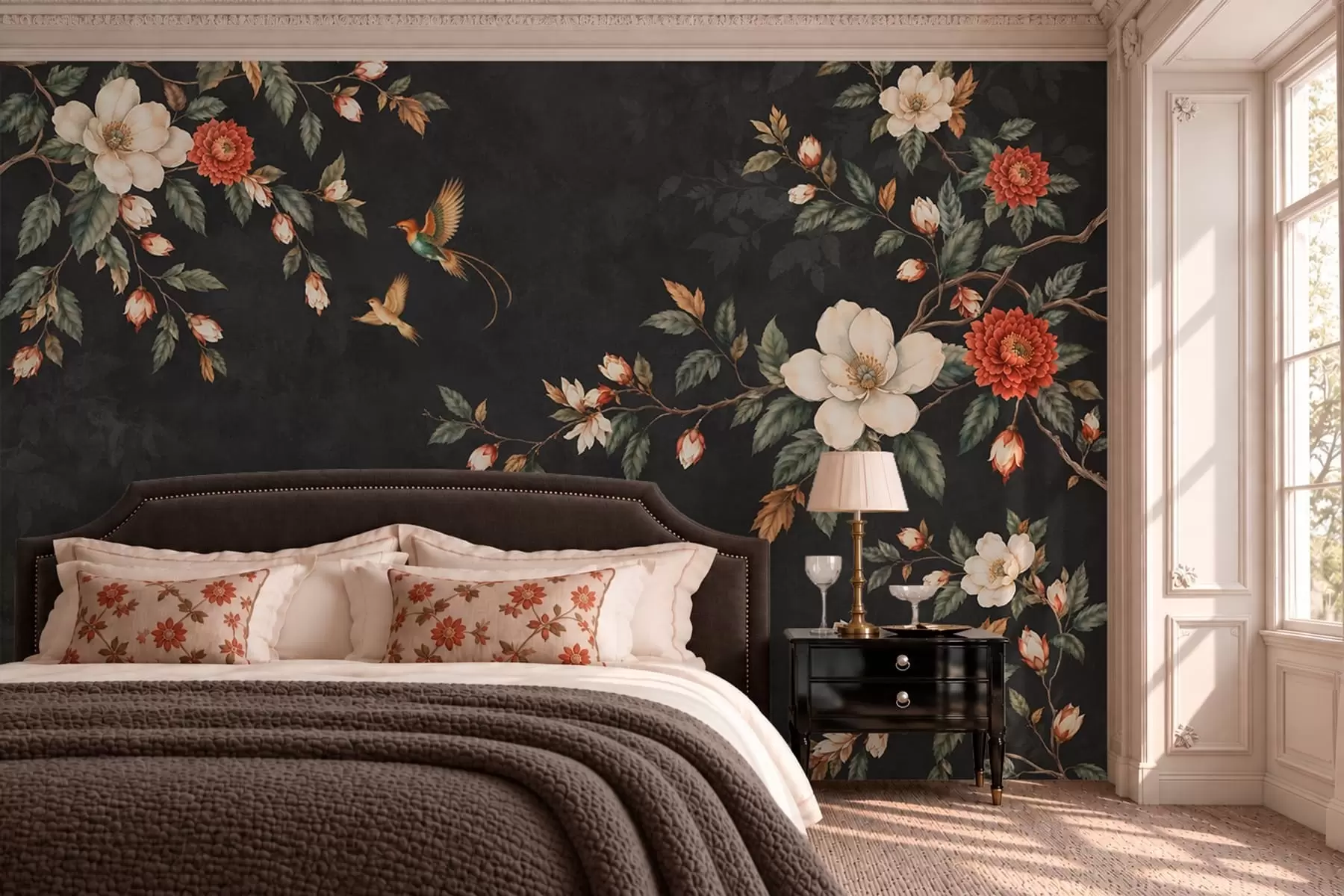 wall murals Цветне гране и две птице на тамној позадини w05927