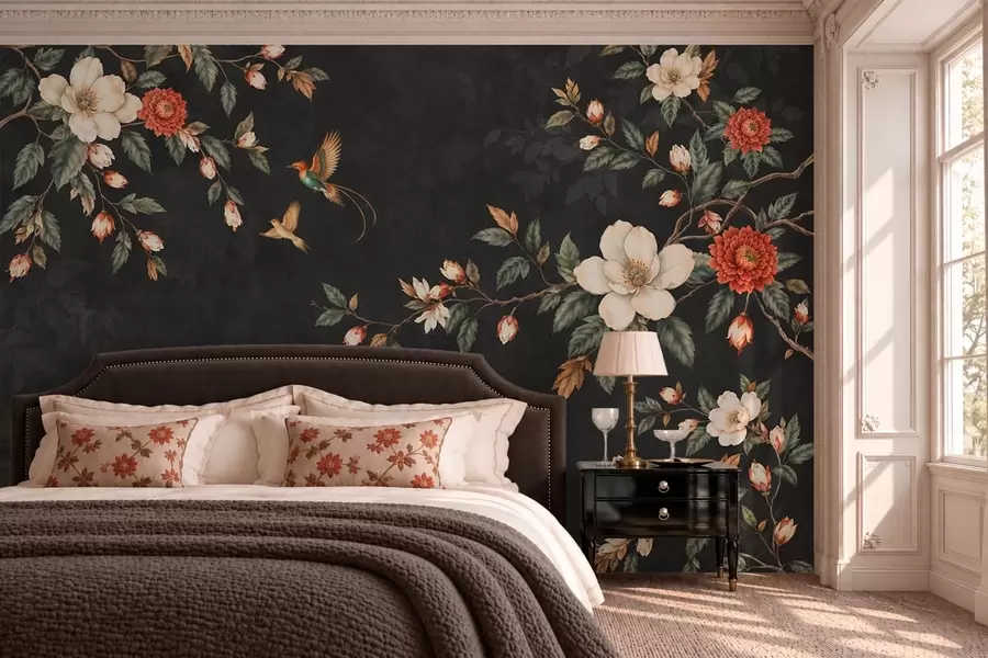 wall murals Цветне гране и две птице на тамној позадини w05927
