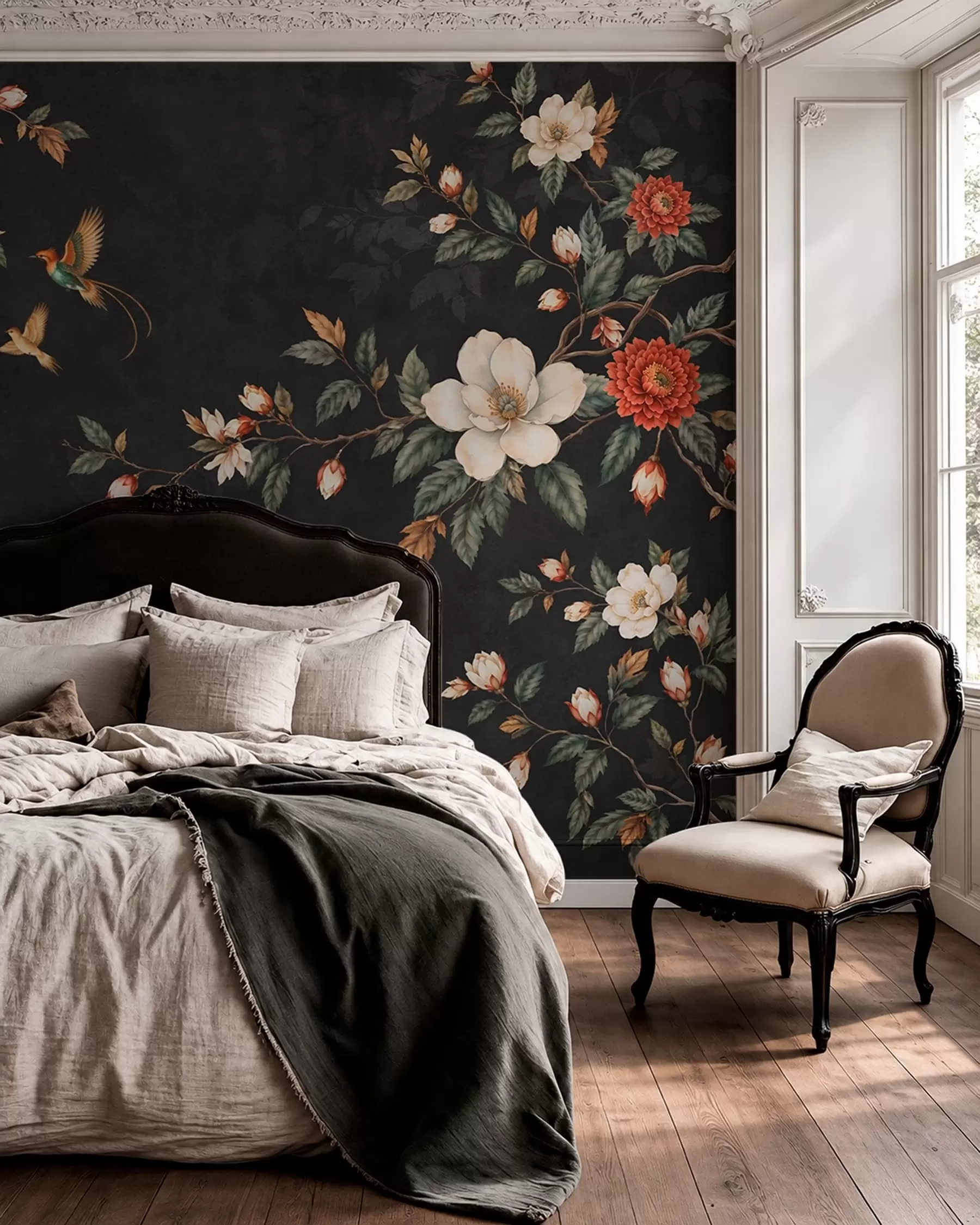 wall murals Цветне гране и две птице на тамној позадини w05927