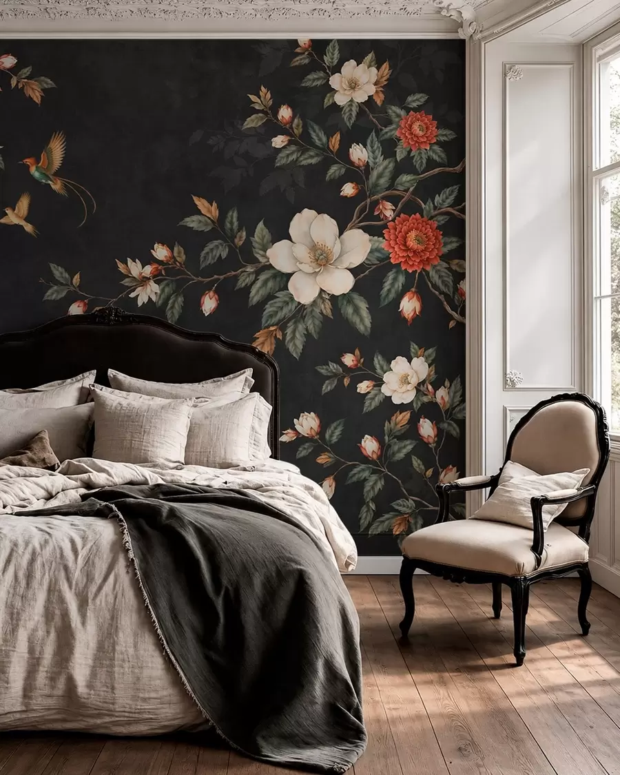wall murals Цветне гране и две птице на тамној позадини w05927