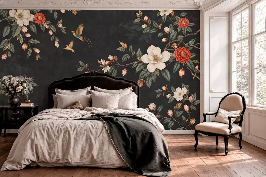 wall murals Цветне гране и две птице на тамној позадини w05927