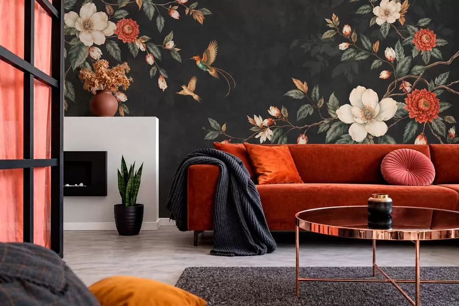 wall murals Цветне гране и две птице на тамној позадини w05927