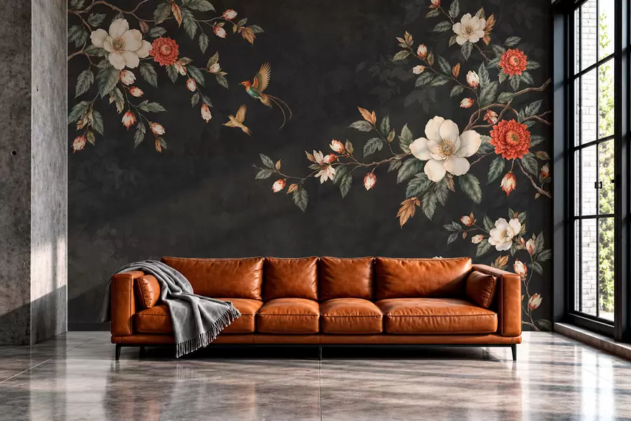 wall murals Цветне гране и две птице на тамној позадини w05927