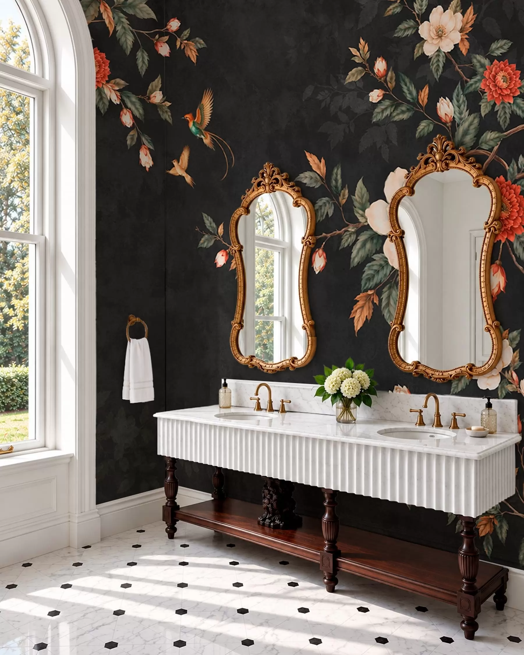 wall murals Цветне гране и две птице на тамној позадини w05927