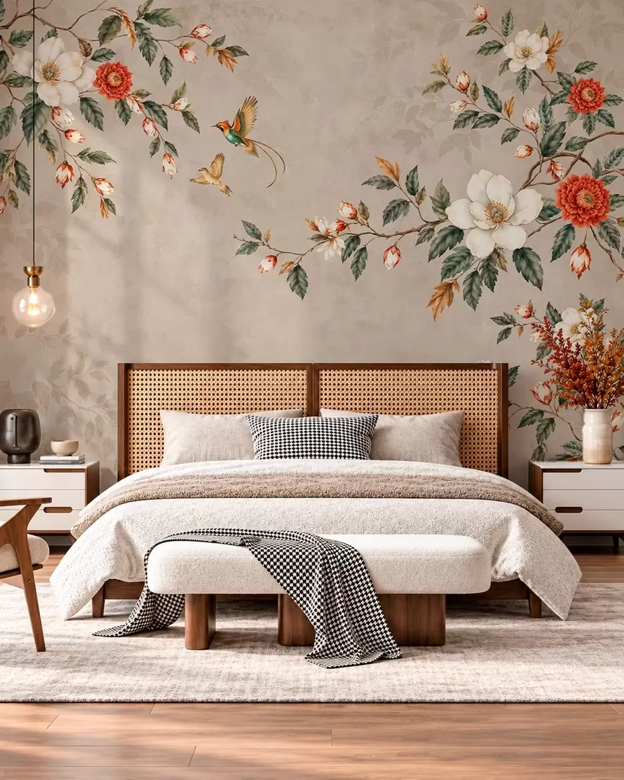 wall murals Цветне гране и две птице на беж позадини w05927v2