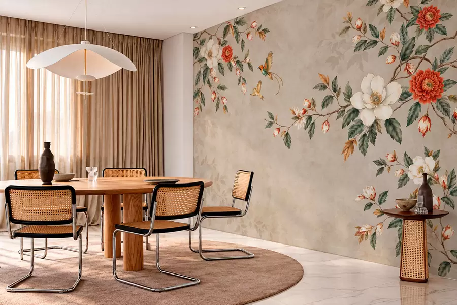 wall murals Цветне гране и две птице на беж позадини w05927v2
