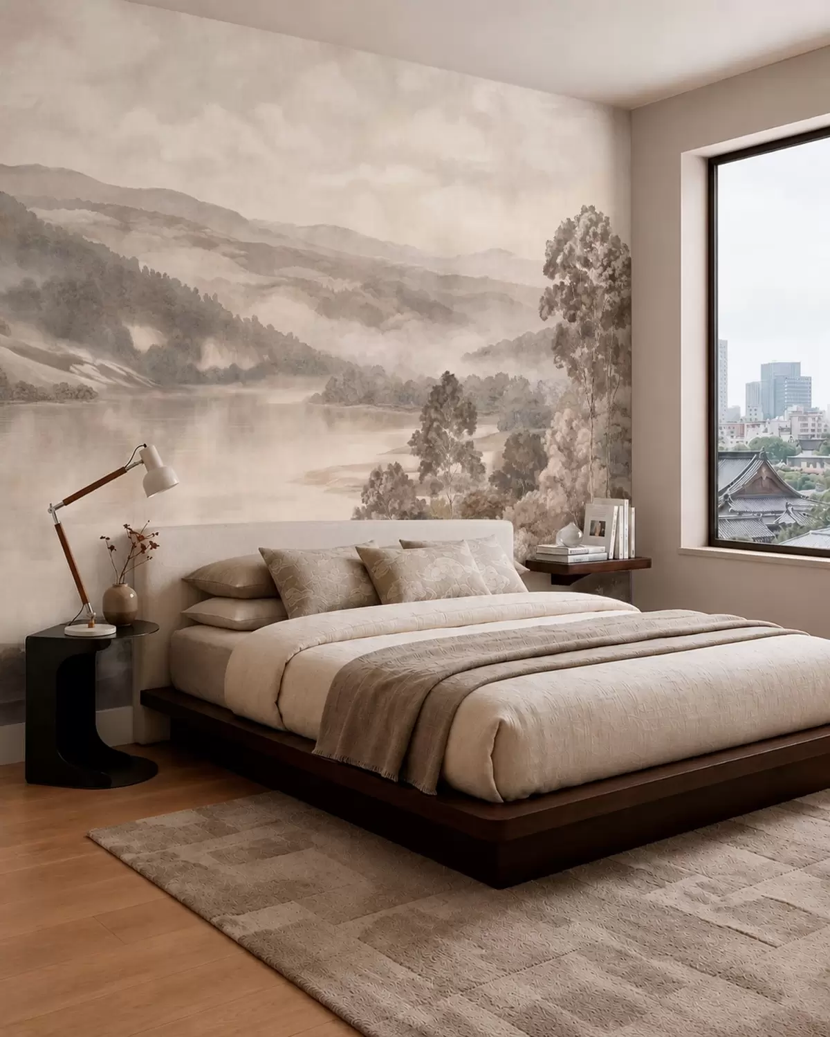 wall murals Мирно језеро међу магловитим брдима и шумама w05928