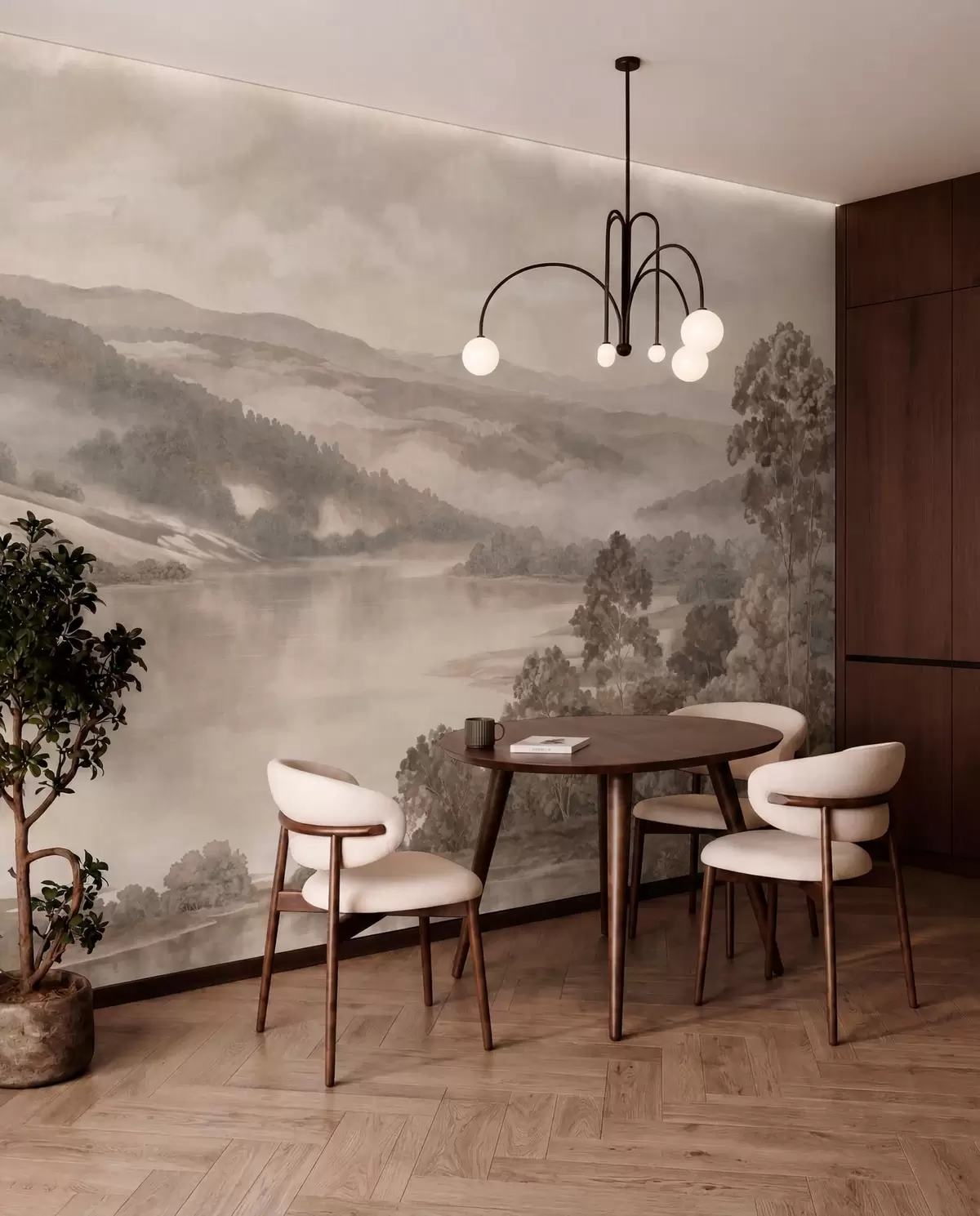 wall murals Мирно језеро међу магловитим брдима и шумама w05928