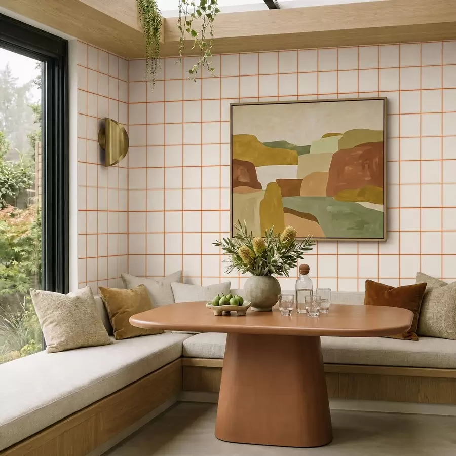 wall murals Мрежа од девет беж квадрата са теракотним ивицама a01277