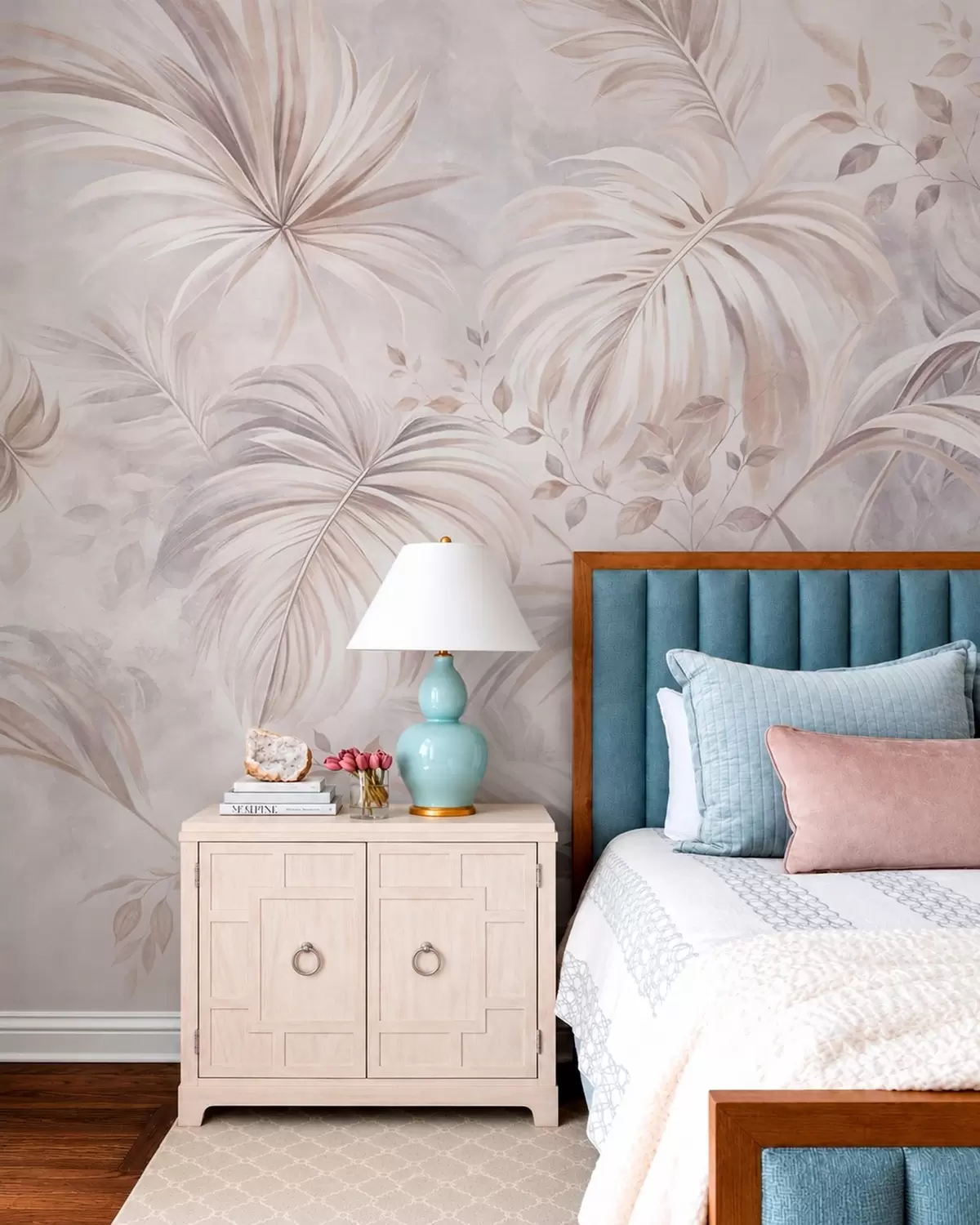 wall murals Бујно тропско лишће у пастелним нијансама w05956v1