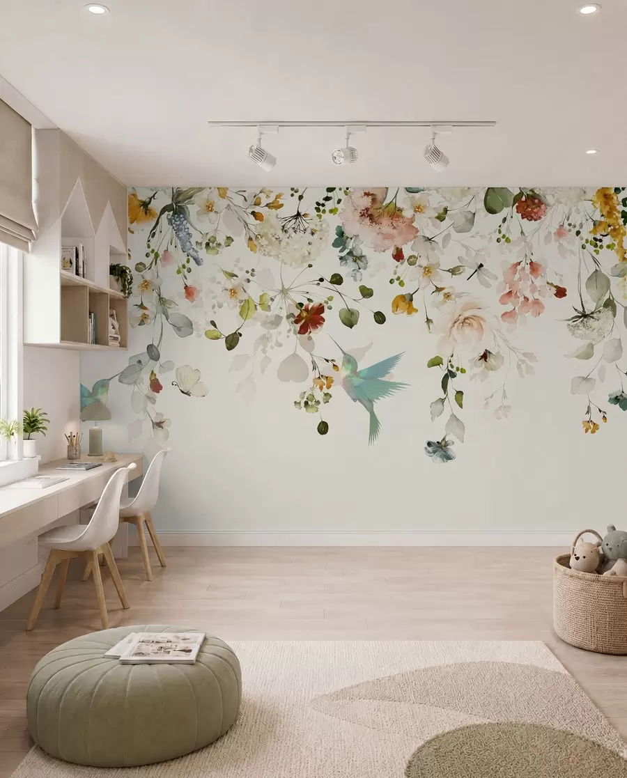 wall murals Kolibriji u cvetnim granama u59610
