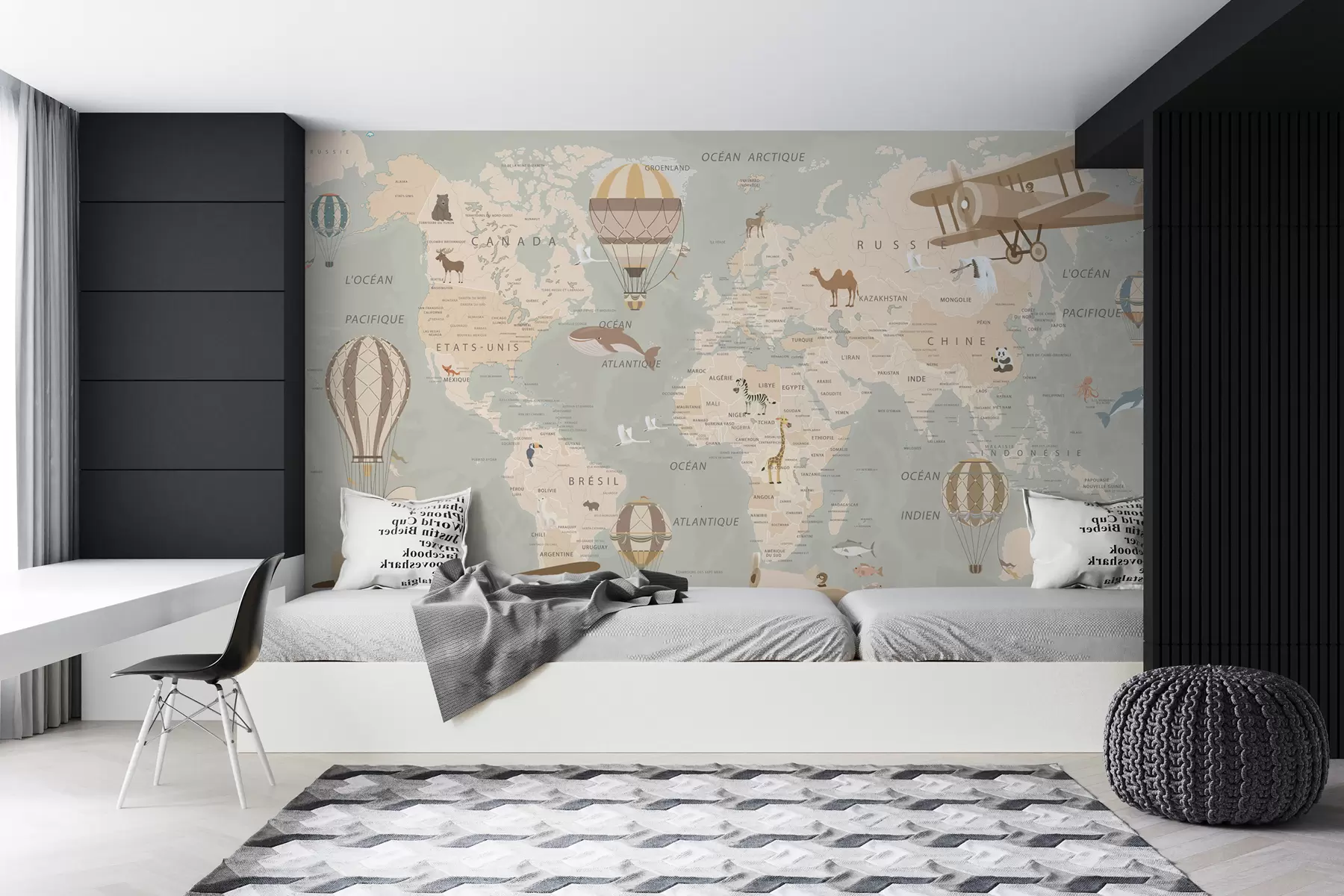 wall murals Дечија карта света, авиони и балони u79995
