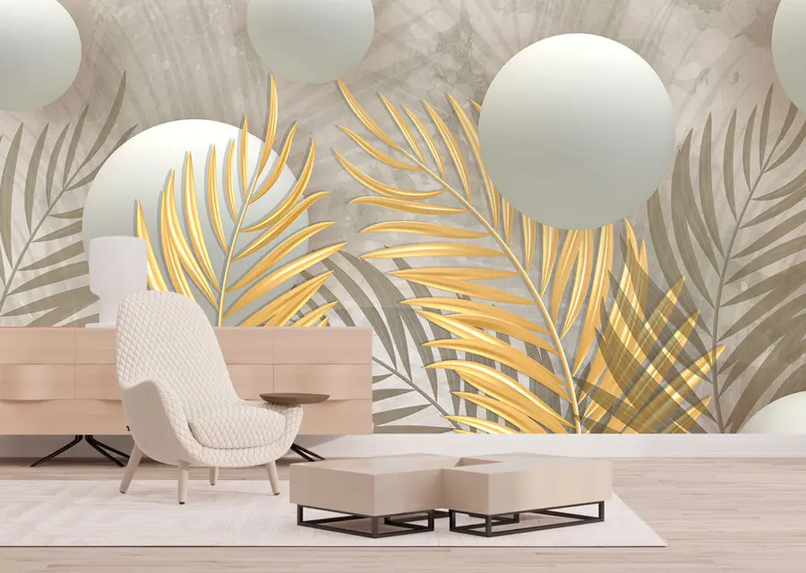 wall murals Лишће и квадрат 3Д u80467