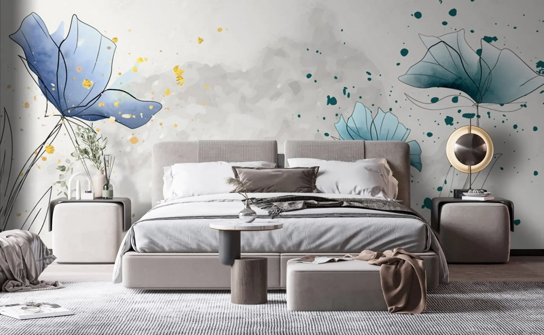 wall murals Водене плоче плаве цвеће u72112
