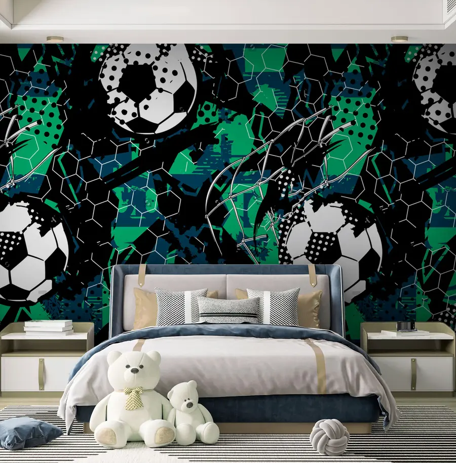 wall murals Црно-зелена апстракција и фудбалске куглице u73014
