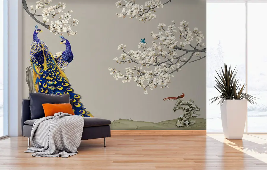 wall murals Паун на гранама сакура u79801