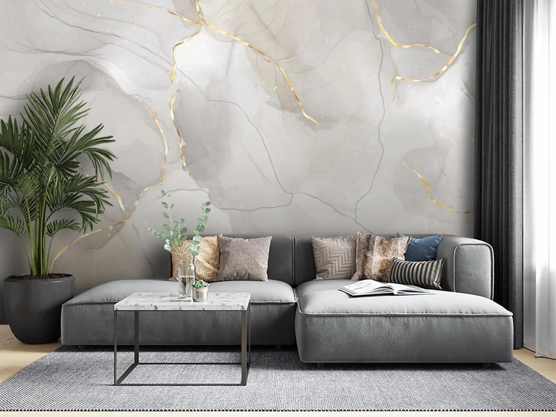 wall murals Мермерна акварелна позадина са линијама u80088