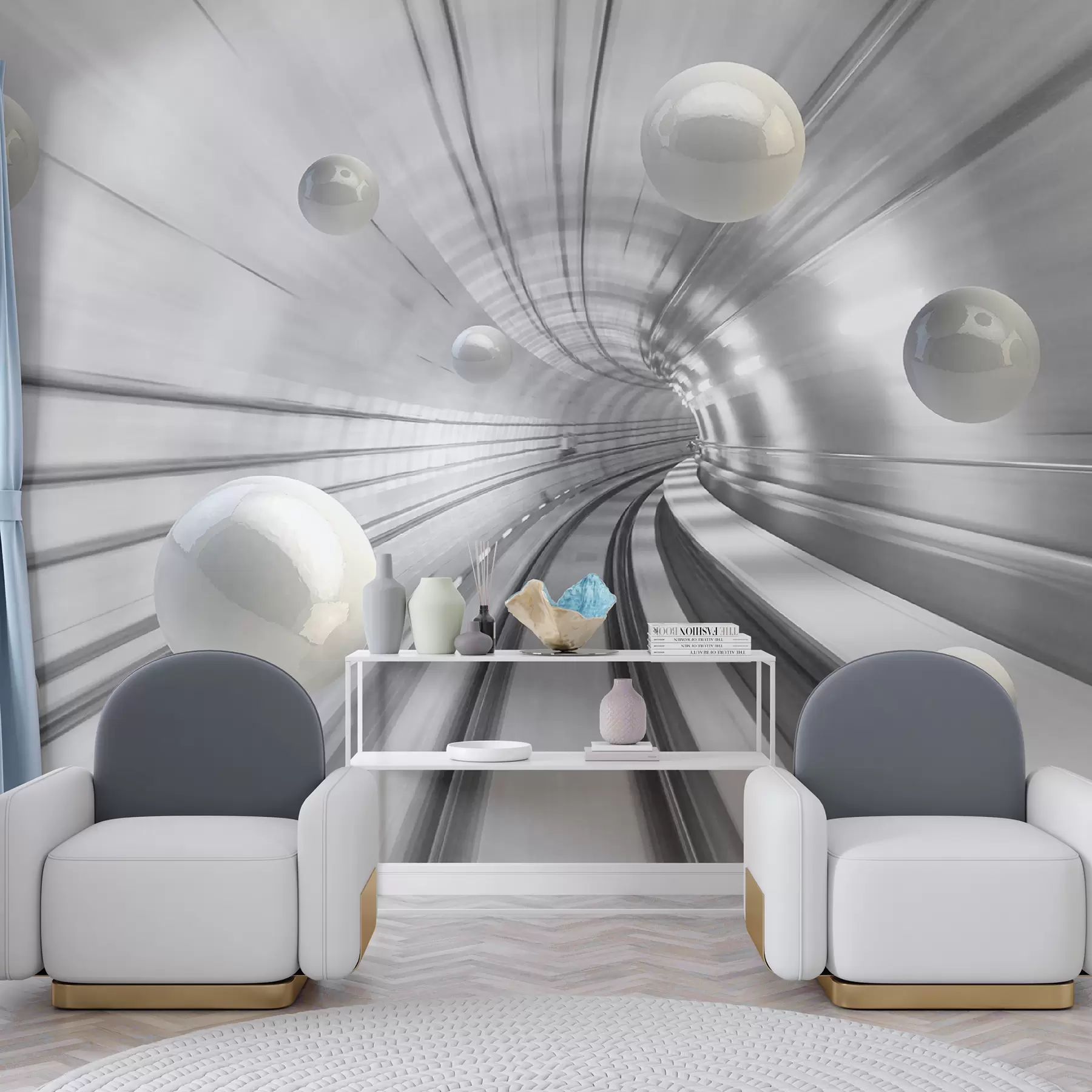 wall murals Тунел са сјајним сферама u17532