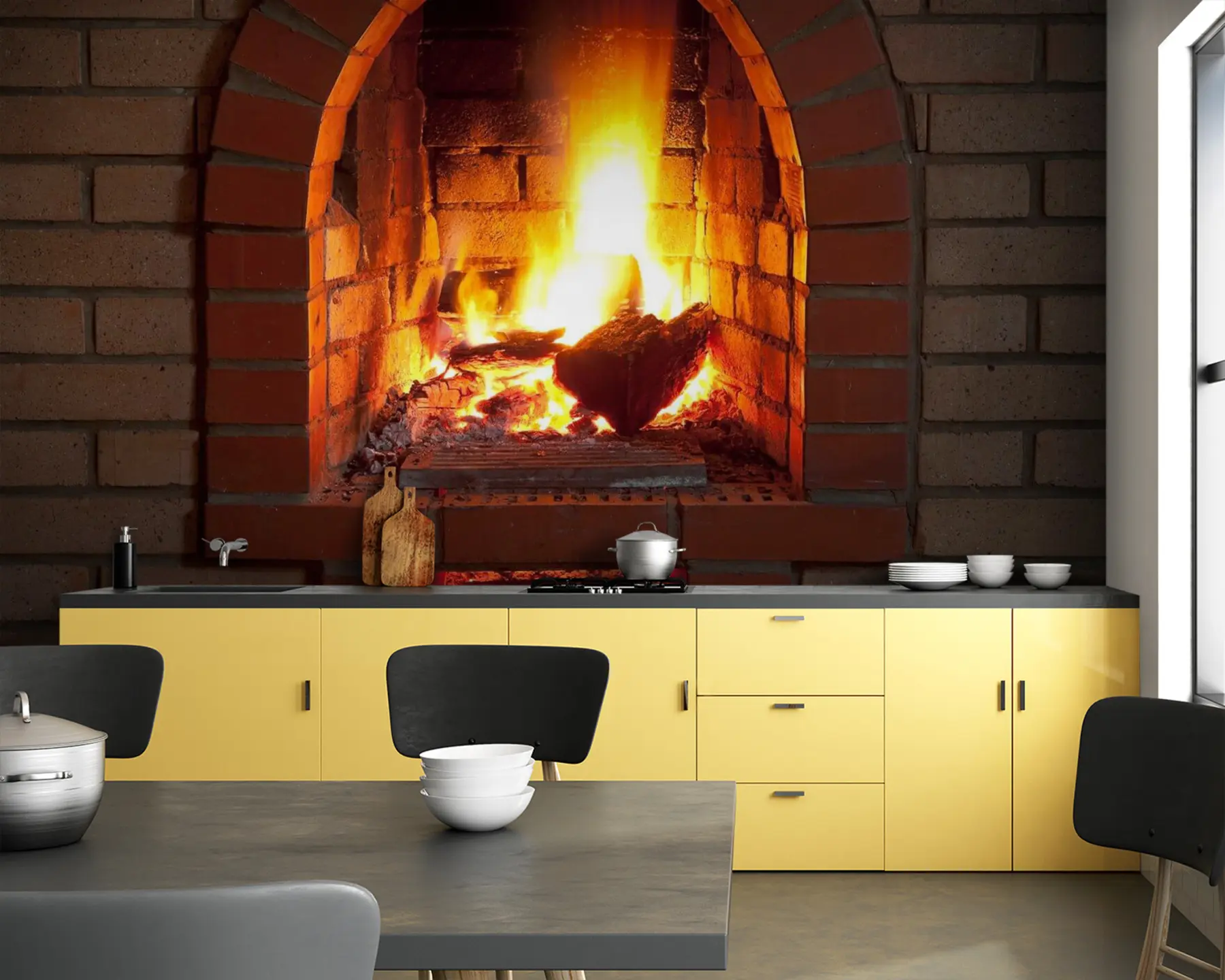 wall murals Огњиште, дрво е наранџаста u55542