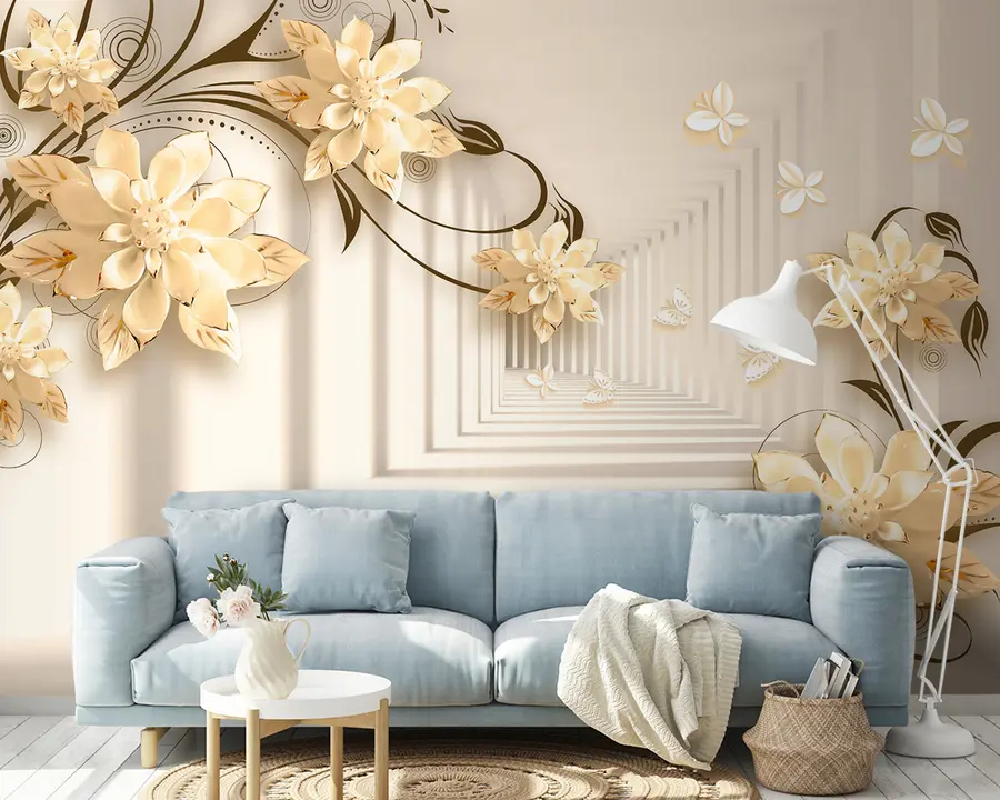 wall murals Биљка, бела и жута, тунел у пастелним нијансама u21861v2