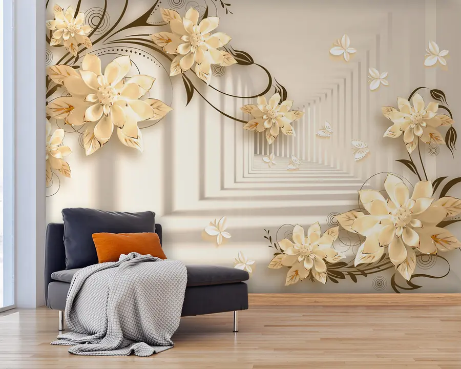 wall murals Биљка, бела и жута, тунел у пастелним нијансама u21861v2