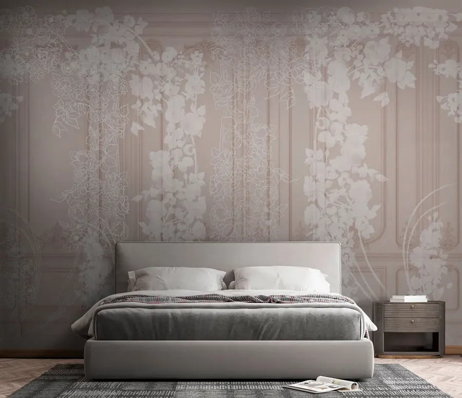 wall murals Класични Буасери зид са белим цвећем u73533