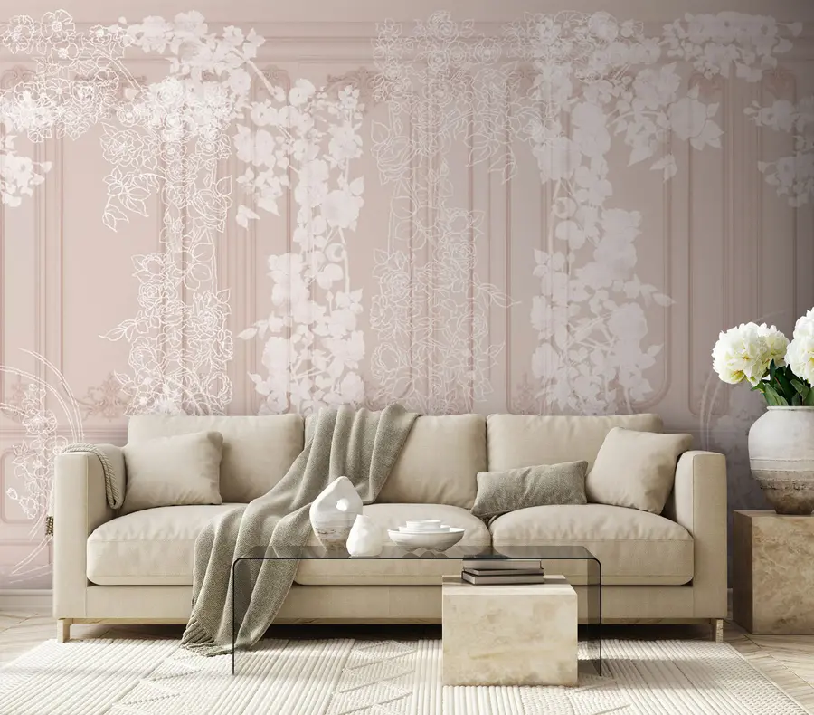 wall murals Класични Буасери зид са белим цвећем u73533
