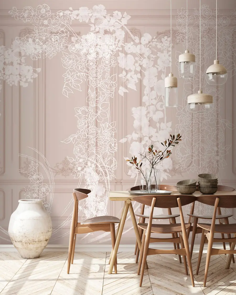 wall murals Класични Буасери зид са белим цвећем u73533