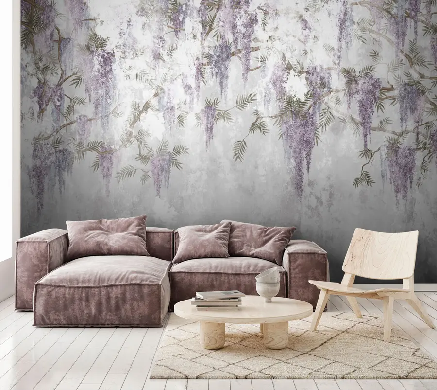 wall murals Висећи тренди грунге гране са љубичастом цвећем u73816