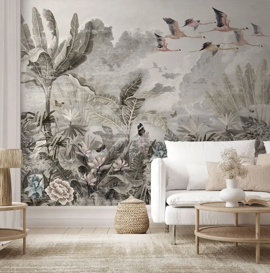 wall murals Фламингос лети преко џунгле u73561